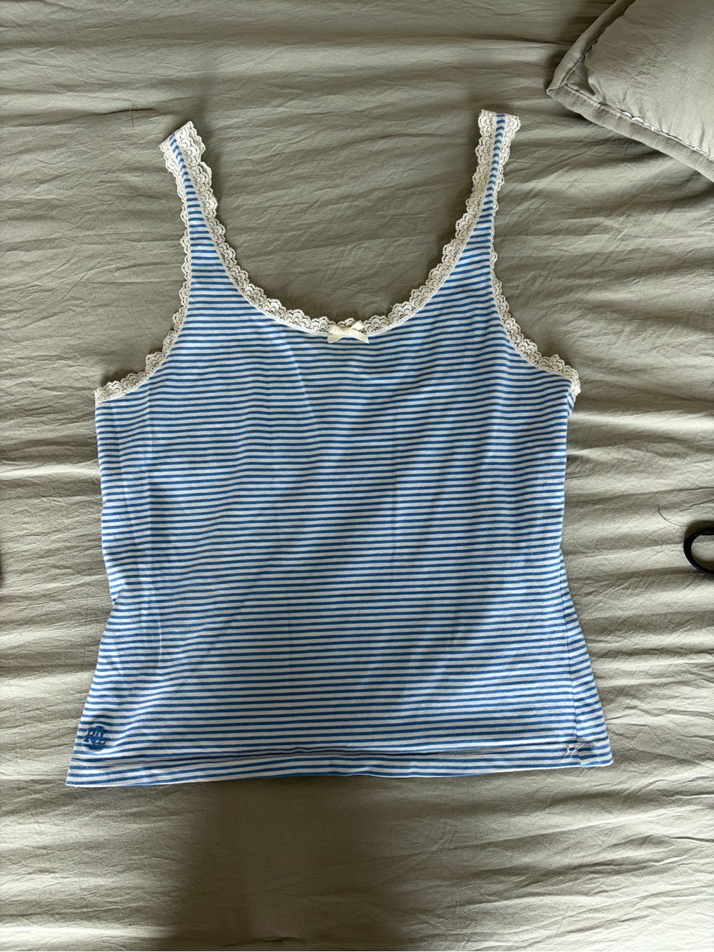Ralph Lauren Blue & White Striped Lace-Trim Tank